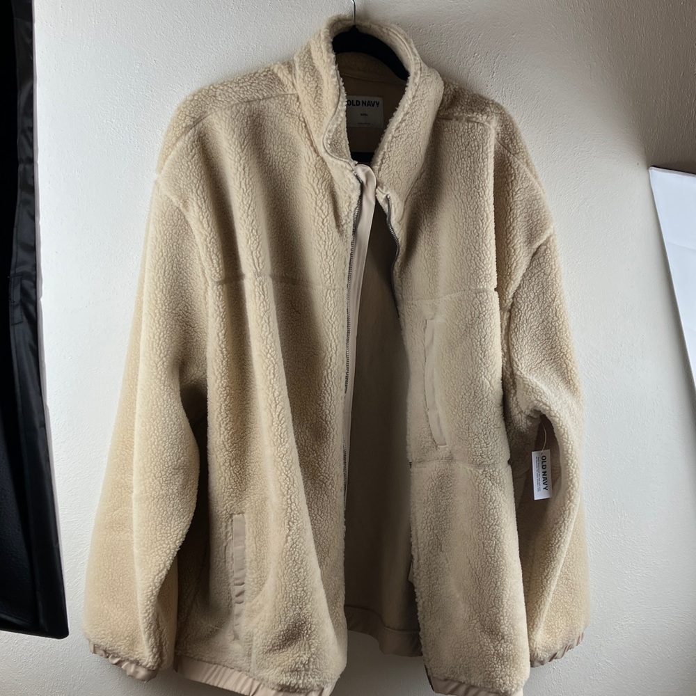 Old Navy Sherpa Full Zip-Up Jacket Oatmeal Fleece NWT XXXL